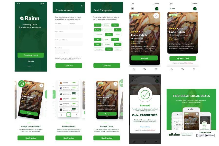 app prototyping for Rainn mobile app concept built by rossi digital marketing